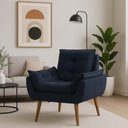 Ver imagem 2 de Poltrona para Sala Decorativa Opala Pés Madeira Suede Azul Marinho Império Decor