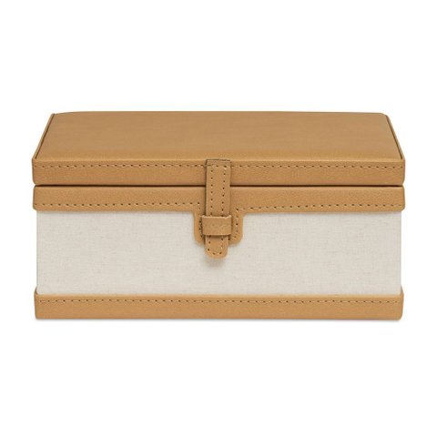 Caixa Decorativa em Mdf com Revestimento em Linho e Pu Caramelo 24cm 21073 Mart