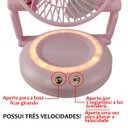 Ver imagem 3 de Ventilador Mesa Portatil Dobravel 3 Velocidades Angulo Ajustavel Led Iluminaçao Usb Maquiagem Verao