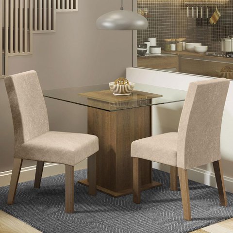 Conjunto Sala de Jantar Madesa Luli Mesa Tampo de Vidro com 2 Cadeiras - Rustic/imperial