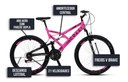 Ver imagem 5 de Bicicleta Gps 148 Dupla Suspensão e Freios V-brake, Aro 26 Aero, 36 Raias, 21 Marchas Colli Rosa
