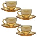 Ver imagem 1 de kit 4 Xicaras Café com Pires de Cristal Coração Âmbar