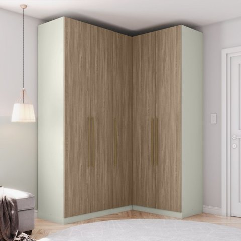 Guarda-roupa Modulado 173 X 134cm Canto Reto 5 Portas 3 Gavetas Seletto Henn - Areia/jequitibá