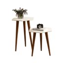 Ver imagem 3 de Conjunto 2 Mesas Sala Retrô Pés Palito, Lateral e Apoio Tampo Sextavado Cor Off White - Comprar Move