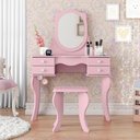 Ver imagem 1 de Kit Penteadeira Princesa com Espelho e Banqueta 4 Gavetas Estilo Provençal/vintage:rosa