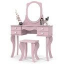 Ver imagem 3 de Kit Penteadeira Princesa com Espelho e Banqueta 4 Gavetas Estilo Provençal/vintage:rosa