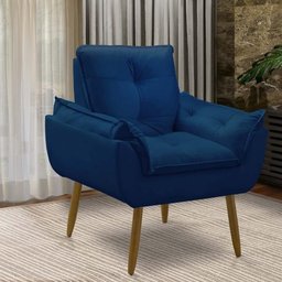 Kit 2 Poltronas para Sala Decorativa Opala Pés Madeira Suede Azul Marinho Império Decor - 6