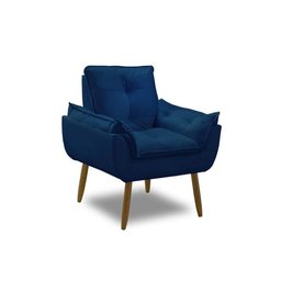 Kit 2 Poltronas para Sala Decorativa Opala Pés Madeira Suede Azul Marinho Império Decor - 3