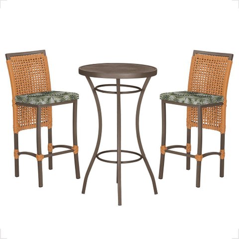 Mesa Bistrô e 2 Banquetas Roma Marrom Corda Náutica Estofado 5 Trama Original