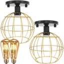 Ver imagem 1 de 2 Lustre Teto Plafon + 2 Lâmpada Led St64 Industrial Aramado Globo Retrô Luminária Vintage - Preto/D