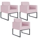 Ver imagem 1 de Kit 3 Poltronas Decorativas para Sala Recepção Base Fixa de Metal Helô L02 Suede Rosê - Lyam