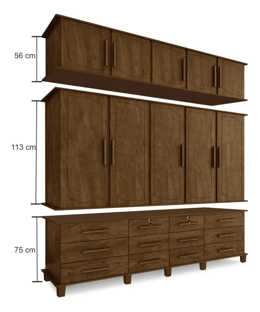 Guarda Roupas Berlim 100% Mdf C/ 10 Portas 12 Gavetas Pés Madeira - Luapa - Freijó - 5