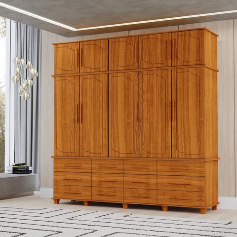 Guarda Roupas Berlim 100% Mdf C/ 10 Portas 12 Gavetas Pés Madeira - Luapa - Freijó