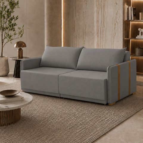 Sofá Cama Retrátil 3 Lugares 248cm Unique Cinza Médio