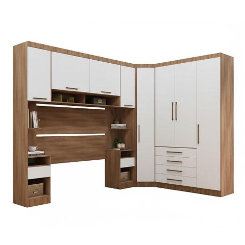 Quarto 8 Portas 6 Gavetas Cabeceira Cs Paris Luciane Móveis Avelã Pf-Branco Pf