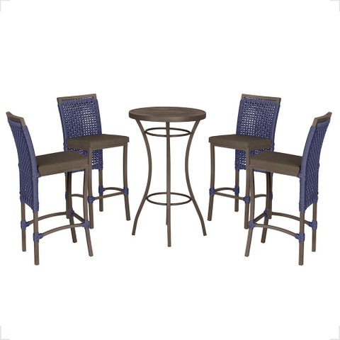Mesa Bistrô e 4 Banquetas Roma Marrom Corda Náutica Estofado 9 Trama Original