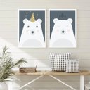 Ver imagem 2 de Kit 2 Quadros Infantis Menino Urso Polar Azul e Branco 33x24cm:madeira Branca