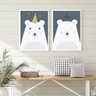 Kit 2 Quadros Infantis Menino Urso Polar Azul e Branco 33x24cm:madeira Branca - 2