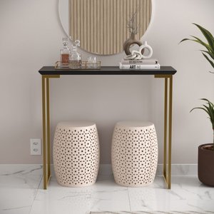 Buffet Aparador Preto / Dourado Mesa Industrial P/ Sala Ambiente Elegante