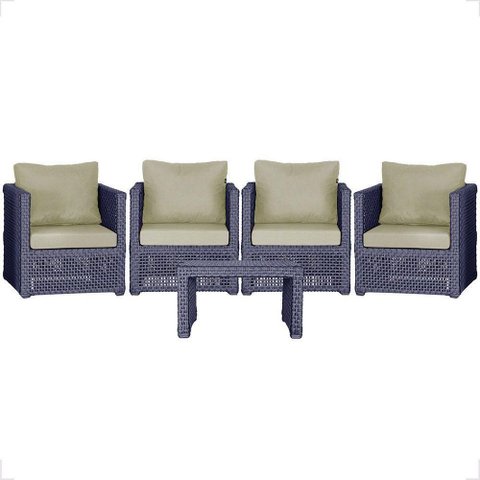 Mesa e 4 Poltronas Madri Corda Náutica Estofado 7 Trama Azul