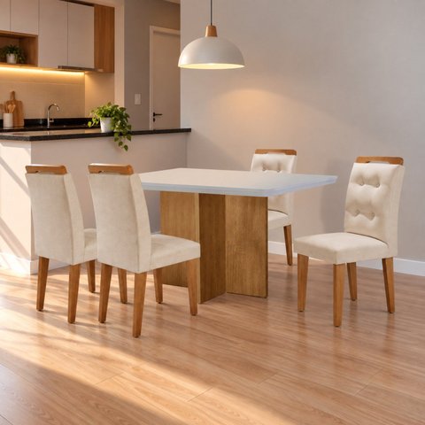 Conjunto Sala de Jantar Mesa Moscou Tp Canto Copo com 4 Cadeiras Valentina