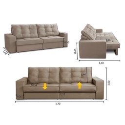 Sofá Retrátil e Reclinável 2 Lugares 1,70m com Molas Giovana Suede Capuccino Madelina Decor - 3