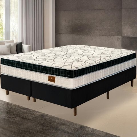 Cama Box Preta + Colchão King Size Buenos Aires Molas Superlastic 193x203x67cm