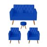Kit Sofá 2 Lugares e 2 Poltrona Para Sala Bianca Capitonê Rodapé e Puff Redondo Corino Azul - 1