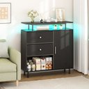 Ver imagem 2 de Balcão para Cozinha 90cm com 2 Gavetas, 1 Porta e Nichos com LED Preto