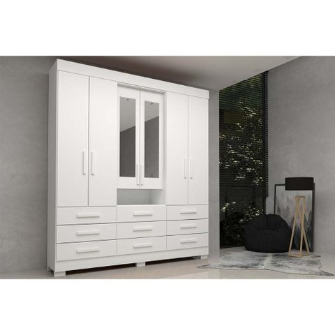 Guarda Roupa 6 Portas (2 C/ Espelho) e 9 Gavetas Débora Branco - Acp