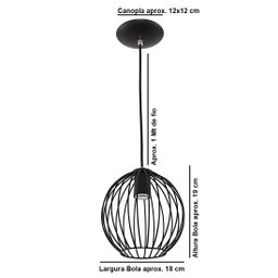 Lustre Pendente Esfera Bola Preto 18x19 cm Sala Quarto - 4
