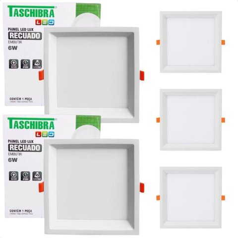 Kit 5 Painel de Led Quadrado Embutir Recuado 6w Bivolt Taschibra 6500k Frio