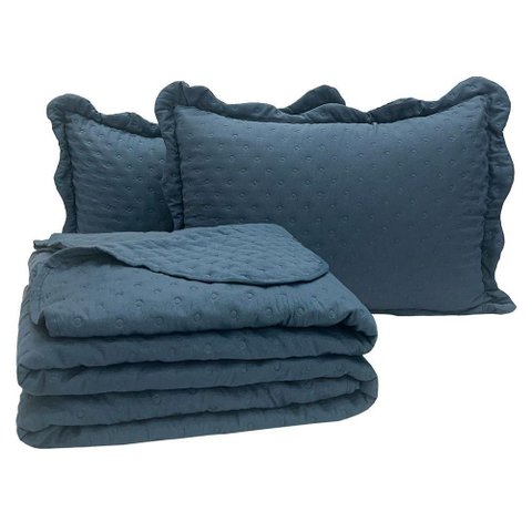Kit Cobre Leito Colcha Alvorada King 3 Peças Percal 300 Fios Clássico - Azul Marinho