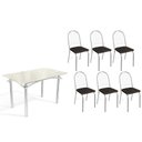 Ver imagem 1 de Conjunto: Mesa Sala Jantar Elba Tampo Madeirado C/ Vidro 120cm e 6 Cadeiras Noruega Cromada/off