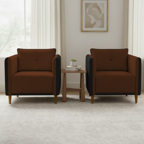Kit 2 Poltronas Aviv para Sala Escritório Recepção Linho Terracota Premium Easy Clean Corino Marrom 