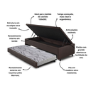 Ver imagem 5 de Bicama Box com Baú Viúva Courino Linho Marrom 120x203 com Colchão Auxiliar Ecoflex