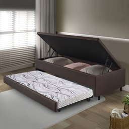 Bicama Box com Baú Viúva Courino Linho Marrom 120x203 com Colchão Auxiliar Ecoflex - 4