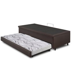 Bicama Box com Baú Viúva Courino Linho Marrom 120x203 com Colchão Auxiliar Ecoflex - 9