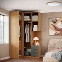 Ver imagem 2 de Guarda Roupa de Canto 2 Portas 1 Espelho com Mesa de Cabeceira Altezza Clean:freijó/titânio