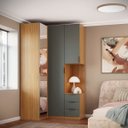 Ver imagem 1 de Guarda Roupa de Canto 2 Portas 1 Espelho com Mesa de Cabeceira Altezza Clean:freijó/titânio