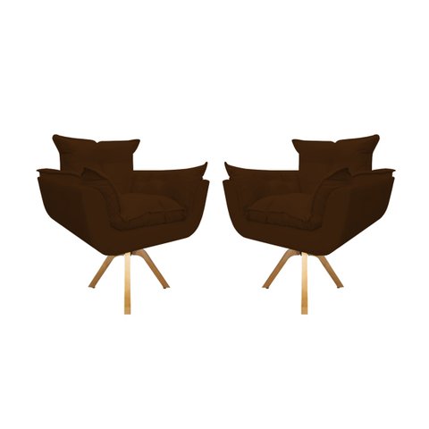Kit 2 Poltronas Decorativa Opala Base Giratória Suede Marrom Mz Decor