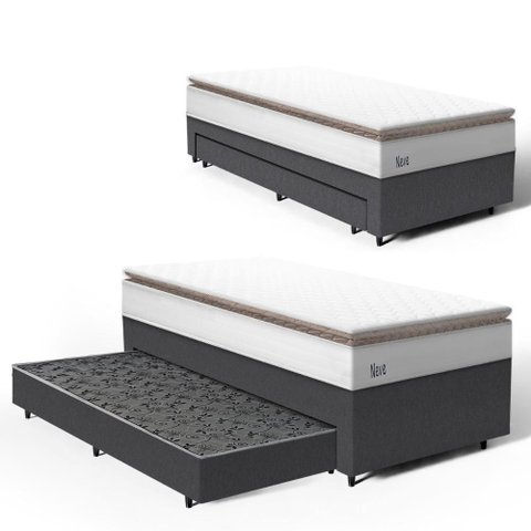 Cama Box com Colchão de Molas Ensacadas Pillow Top Neve + Auxiliar de Espuma Unique Solteiro 88cm