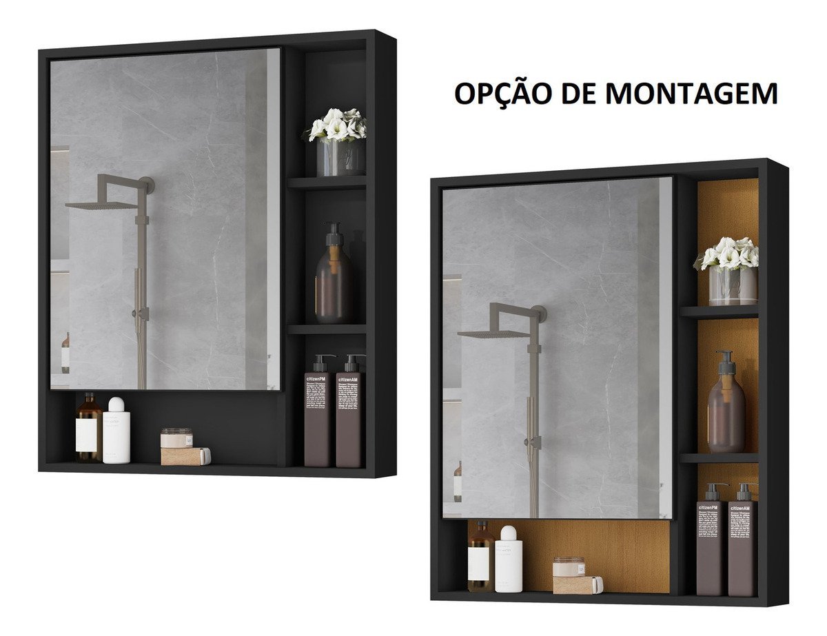 Armário Banheiro C/ Espelheira 1 Porta Selene - Casa Jd Móveis - Preto - 2