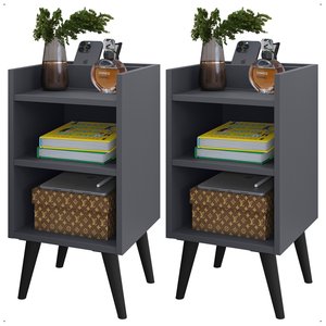 Conjunto de Duas Mesinhas de Cabeceira para Quarto Lindas Cinza
