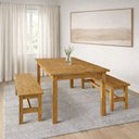 Ver imagem 1 de Conjunto Sala de Jantar Mesa 180cm e 2 Bancos Madeira Maciça Ventimiglia Marrom/Nogueira