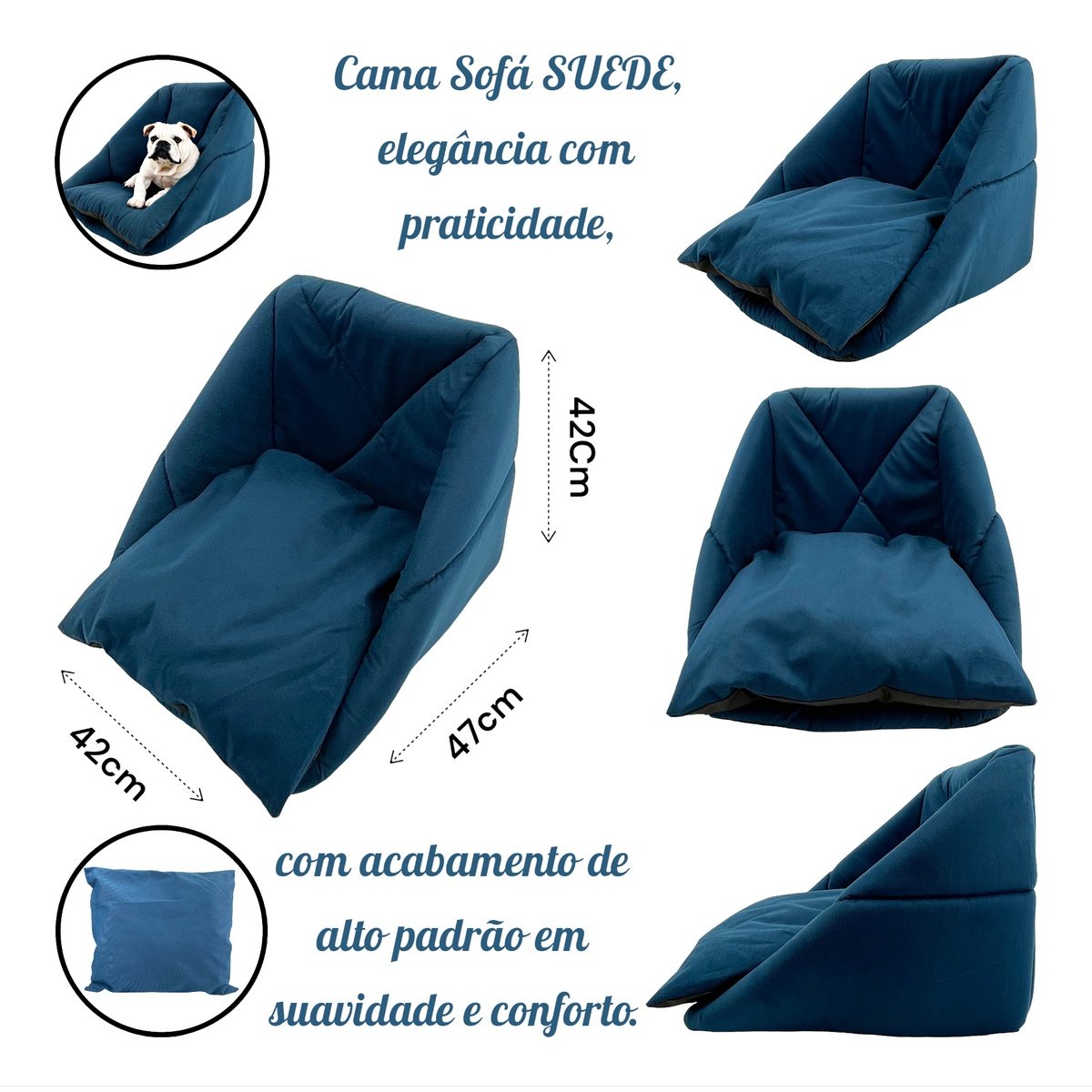 Cama Toca Iglu 3 em 1 Suede Cachorro e Gato Frio Quente Pet Tamanho G - Azul - 5