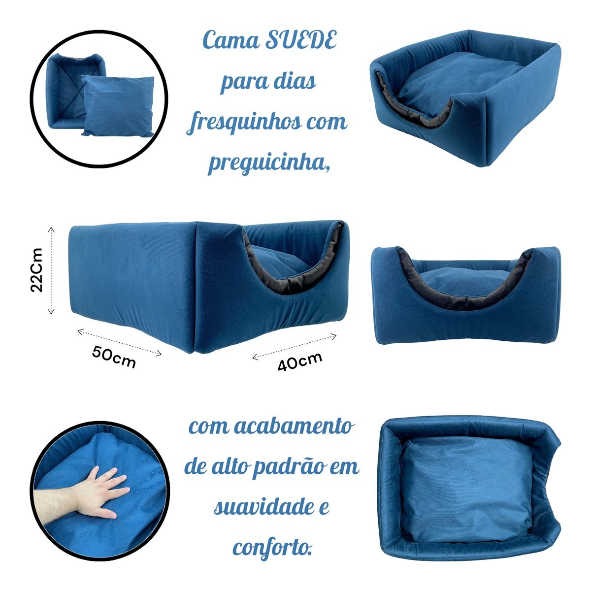 Cama Toca Iglu 3 em 1 Suede Cachorro e Gato Frio Quente Pet Tamanho G - Azul - 4