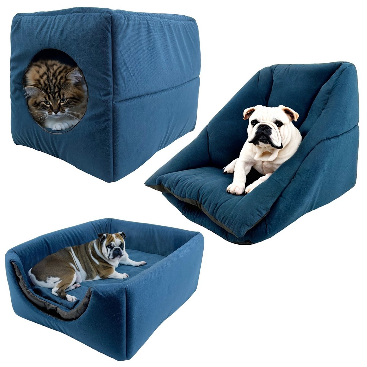 Cama Toca Iglu 3 em 1 Suede Cachorro e Gato Frio Quente Pet Tamanho G - Azul