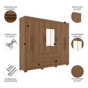 Ver imagem 3 de Guarda Roupa Casal 212cm 8 Portas com Espelho Valenza Jatobá S01 - Mpozenato