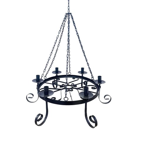 Lustre Redondo Luminária Pendente Teto Ferro Corrente Preto tipo lustre de roda de carro de boi MINA